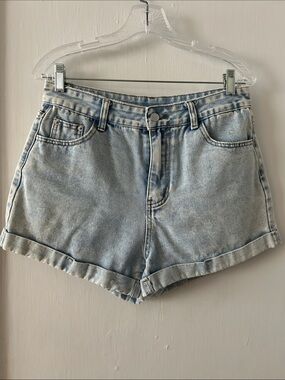 SHEIN Light Blue High-Rise Rolled Hem Denim Shorts